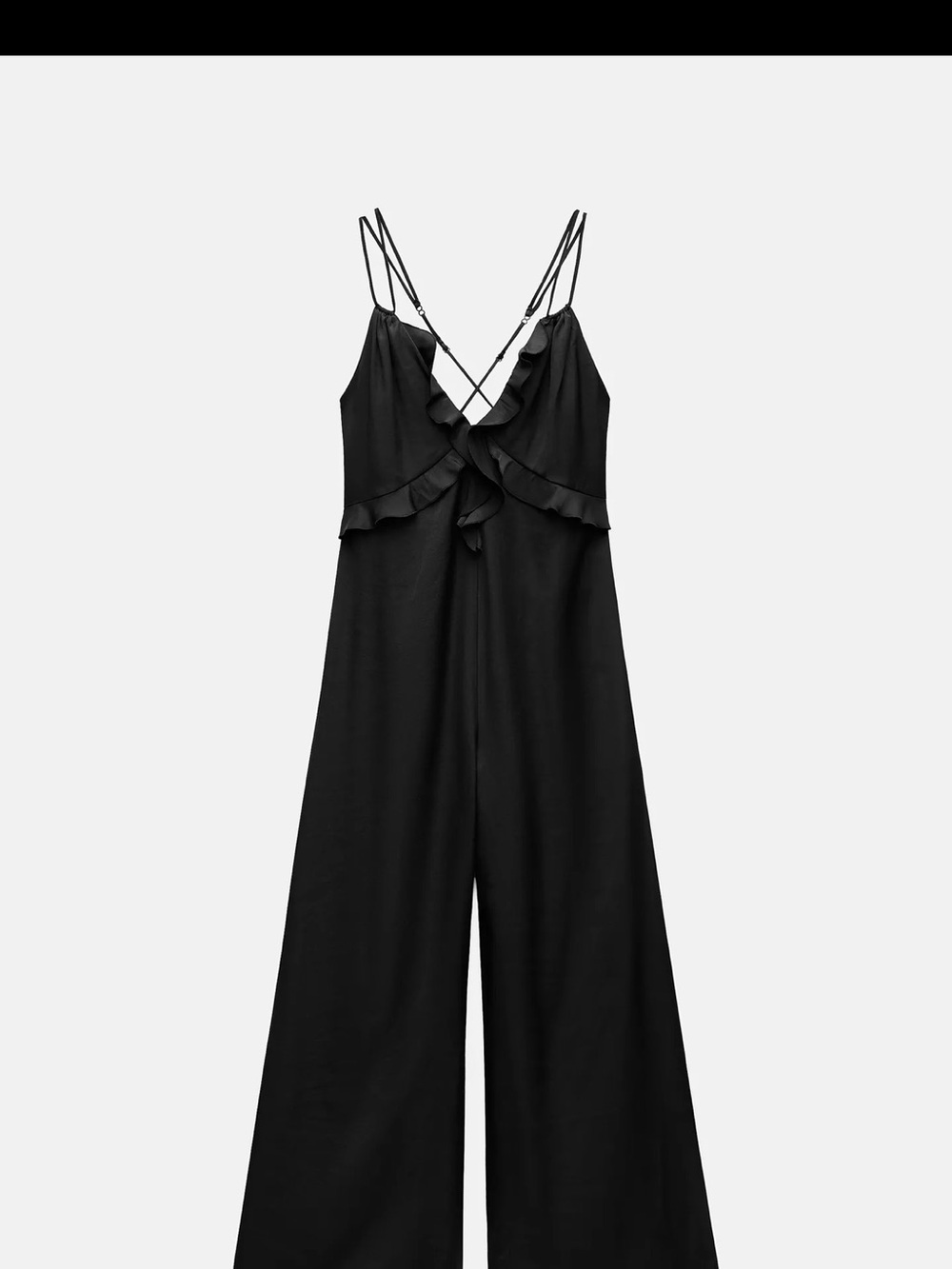Zara Black Ruffle-Front Wide-Leg Jumpsuit